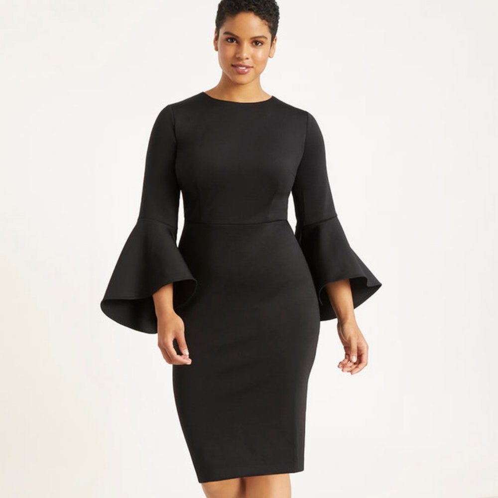 SHEIN Black Flare Sleeve Scuba Dress